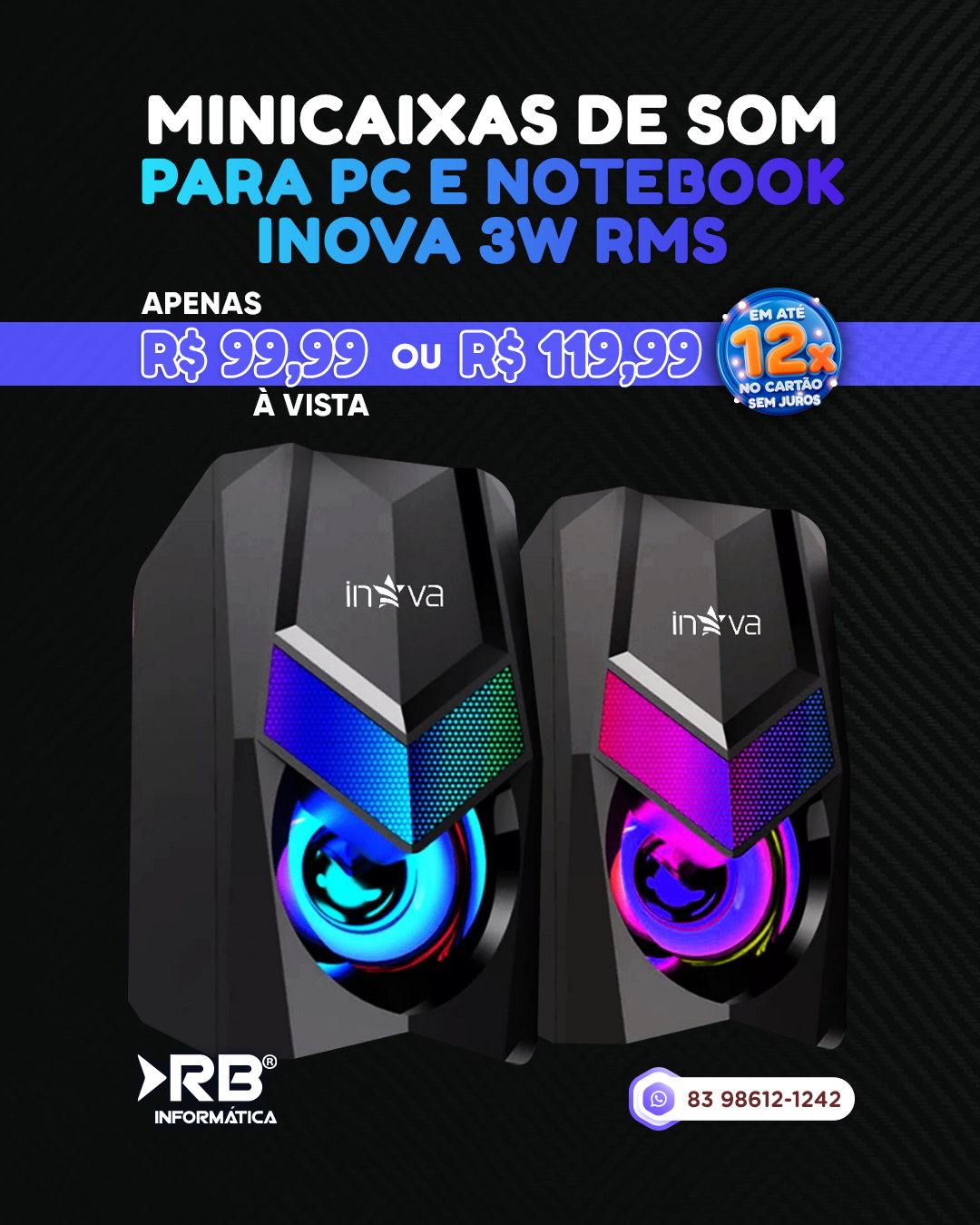 MINICAIXAS DE SOM PARA PC E NOTEBOOK INOVA 3W RMS