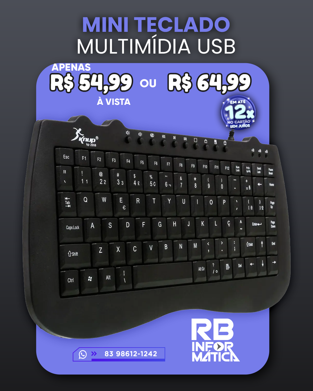 Mini Teclado Multimídia USB