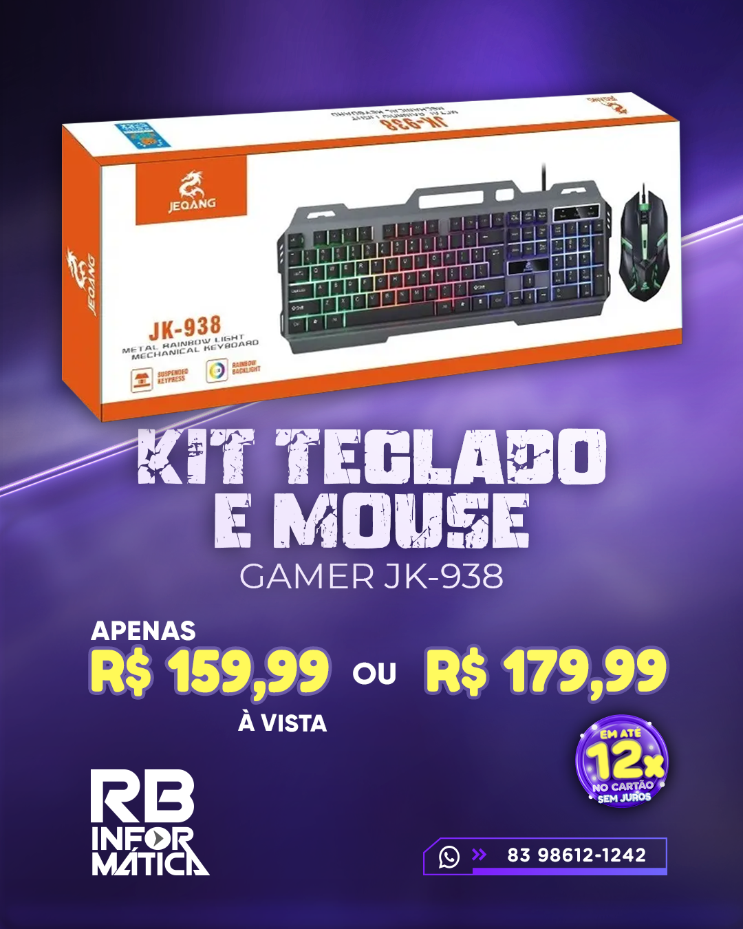 Kit Teclado e Mouse GAMER JK-938