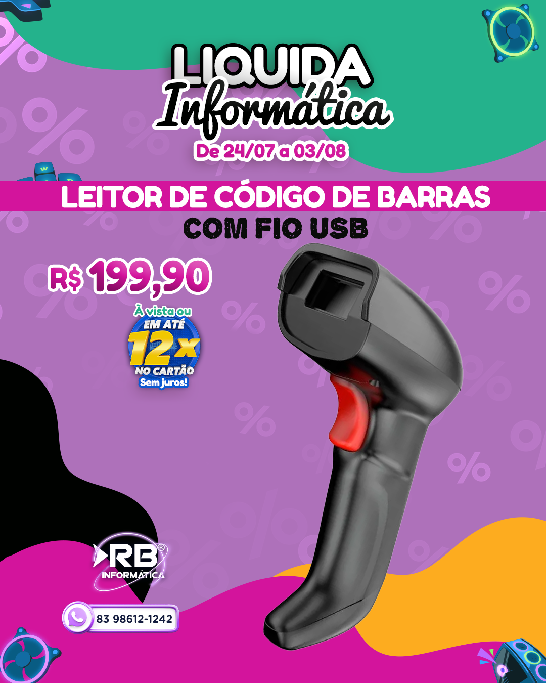 Leitor de Código de Barras com Fio USB