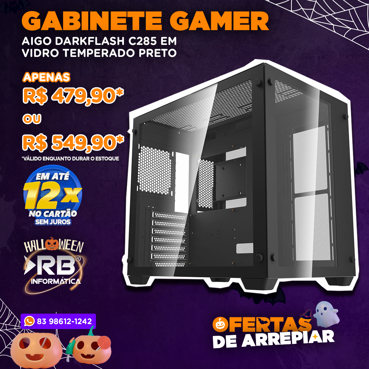 Gabinete Gamer AIGO DARKFLASH C285 em vidro temperado Preto