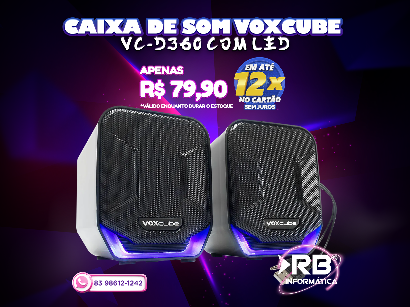 Caixa de Som VoxCube VC-D360 com LED