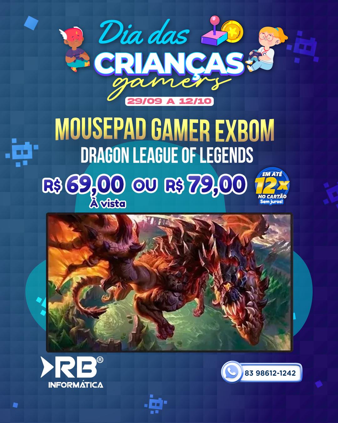Mousepad Gamer EXBOM - Dragon League of Legends