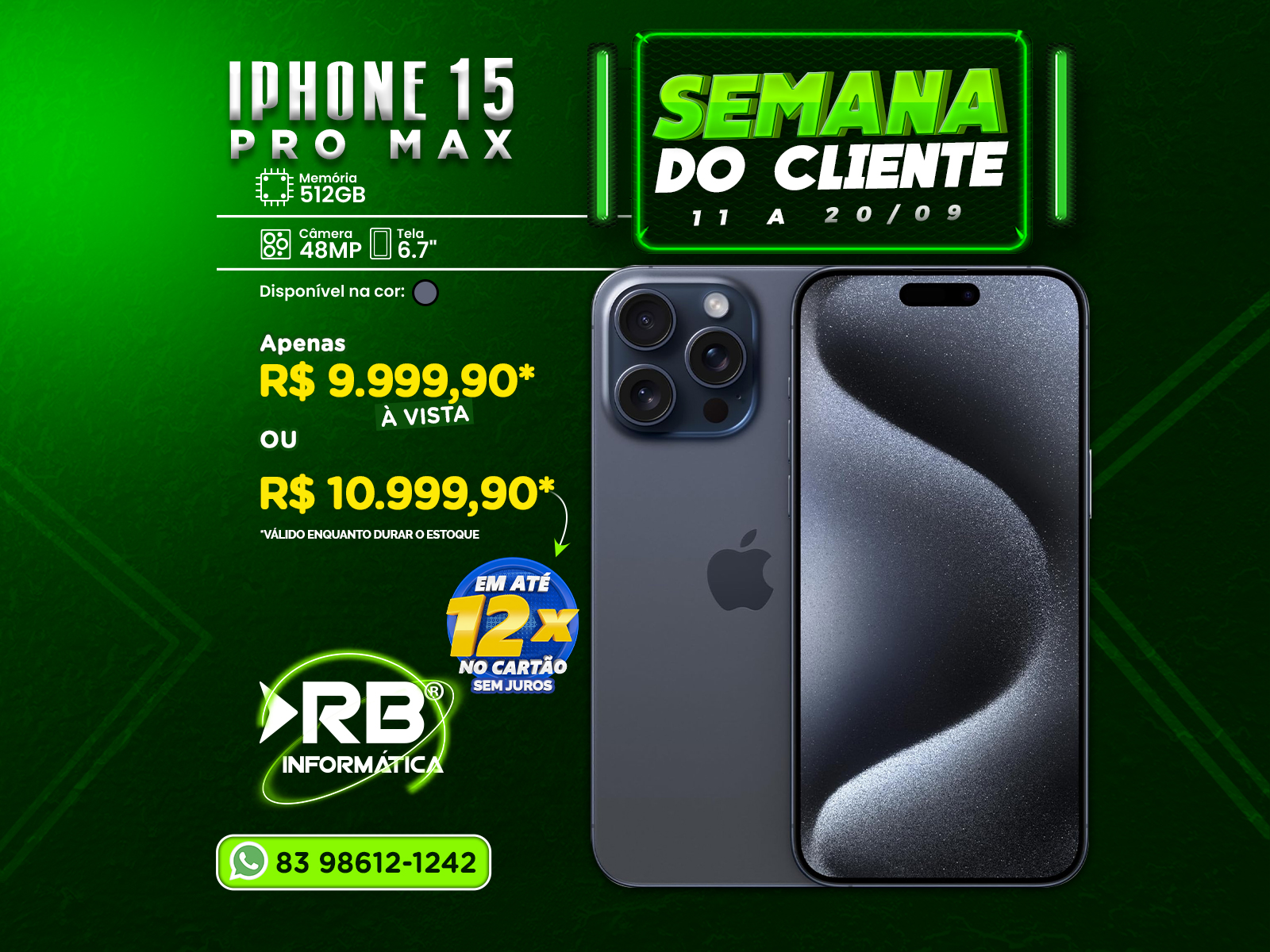 iPhone 15 PRO MAX 512GB Tela 6.7"