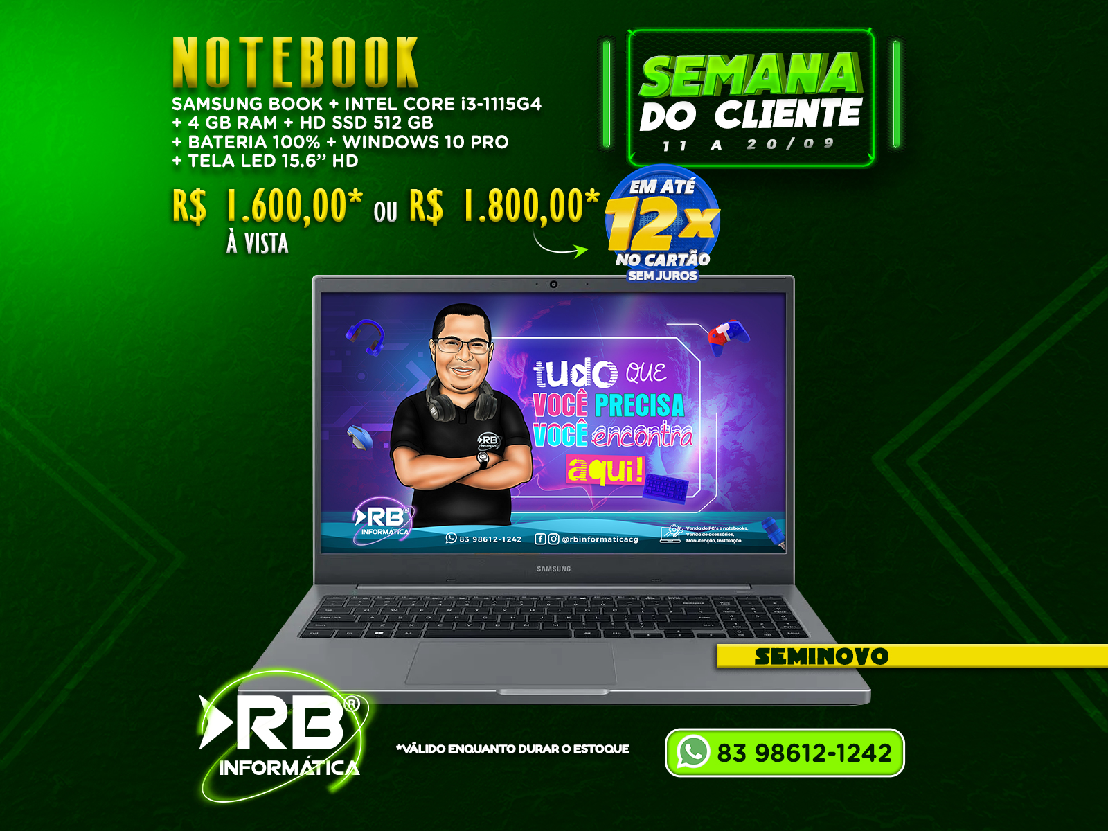 Notebook SAMSUNG BOOK Intel Core i3-1115G4