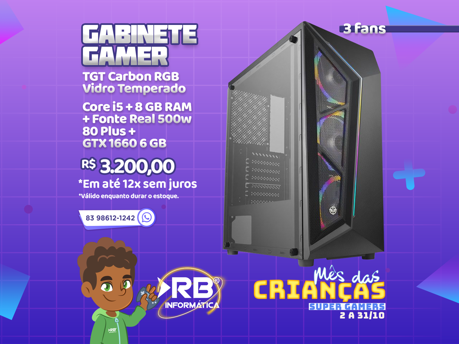 Gabinete Gamer TGT Carbon RGB Vidro Temperado