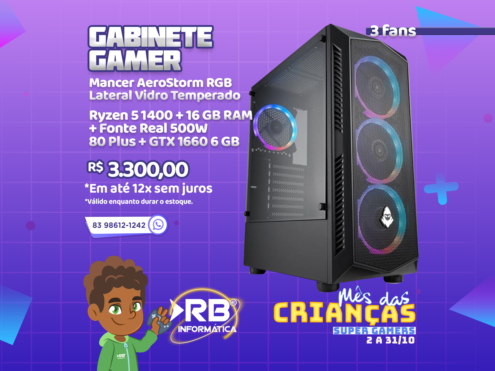 Gabinete Gamer Mancer AeroStorm RGB Lateral Vidro Temperado