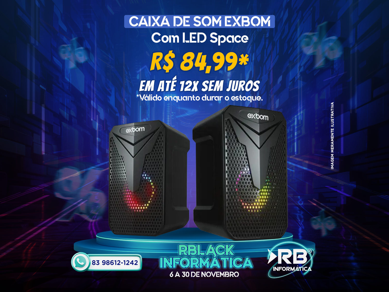 Caixa de Som EXBOM com LED Space