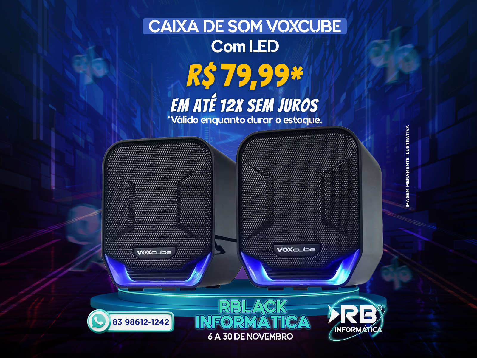 Caixa de Som Voxcube com LED