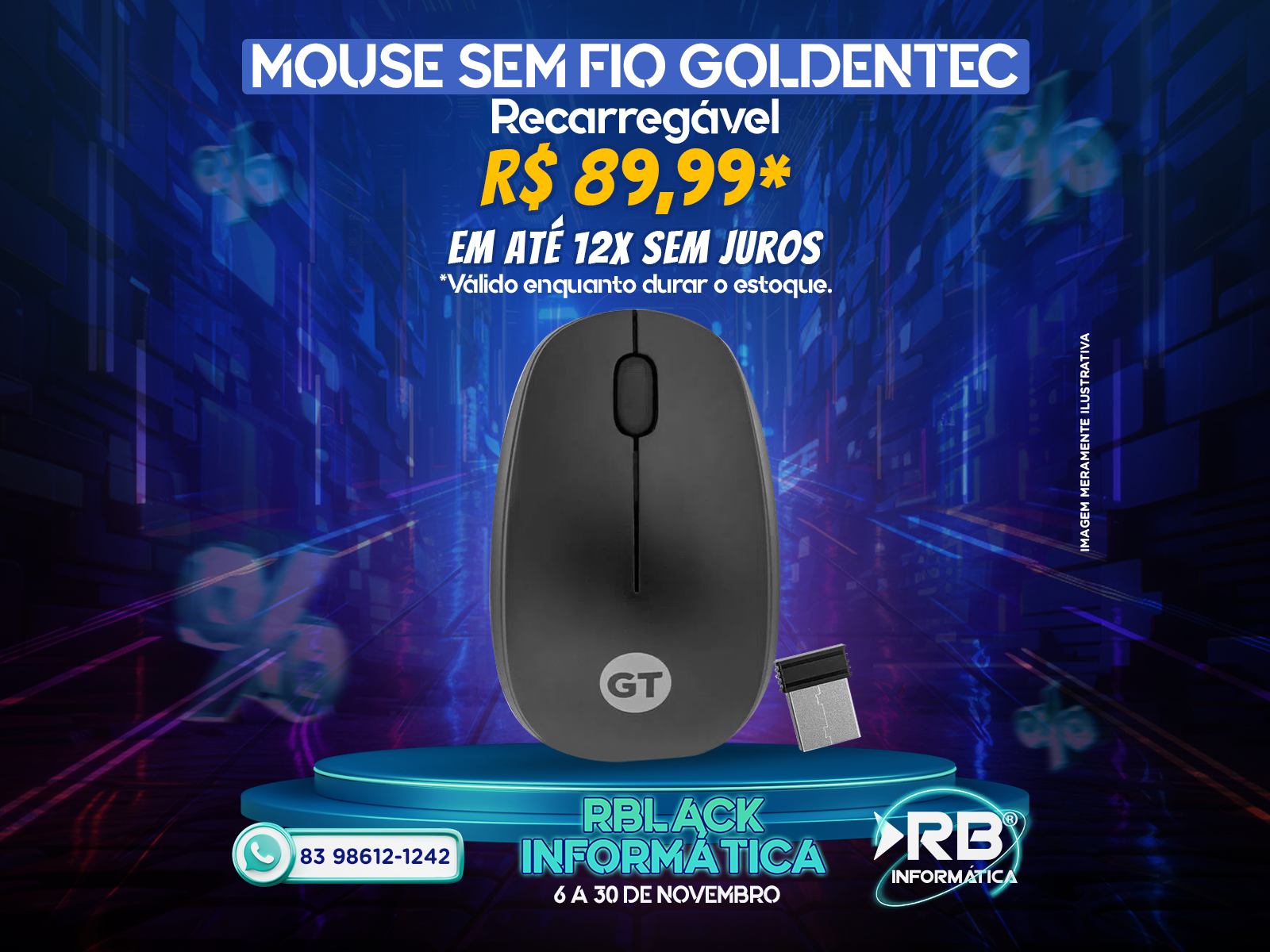 Mouse sem Fio Goldentec Recarregável