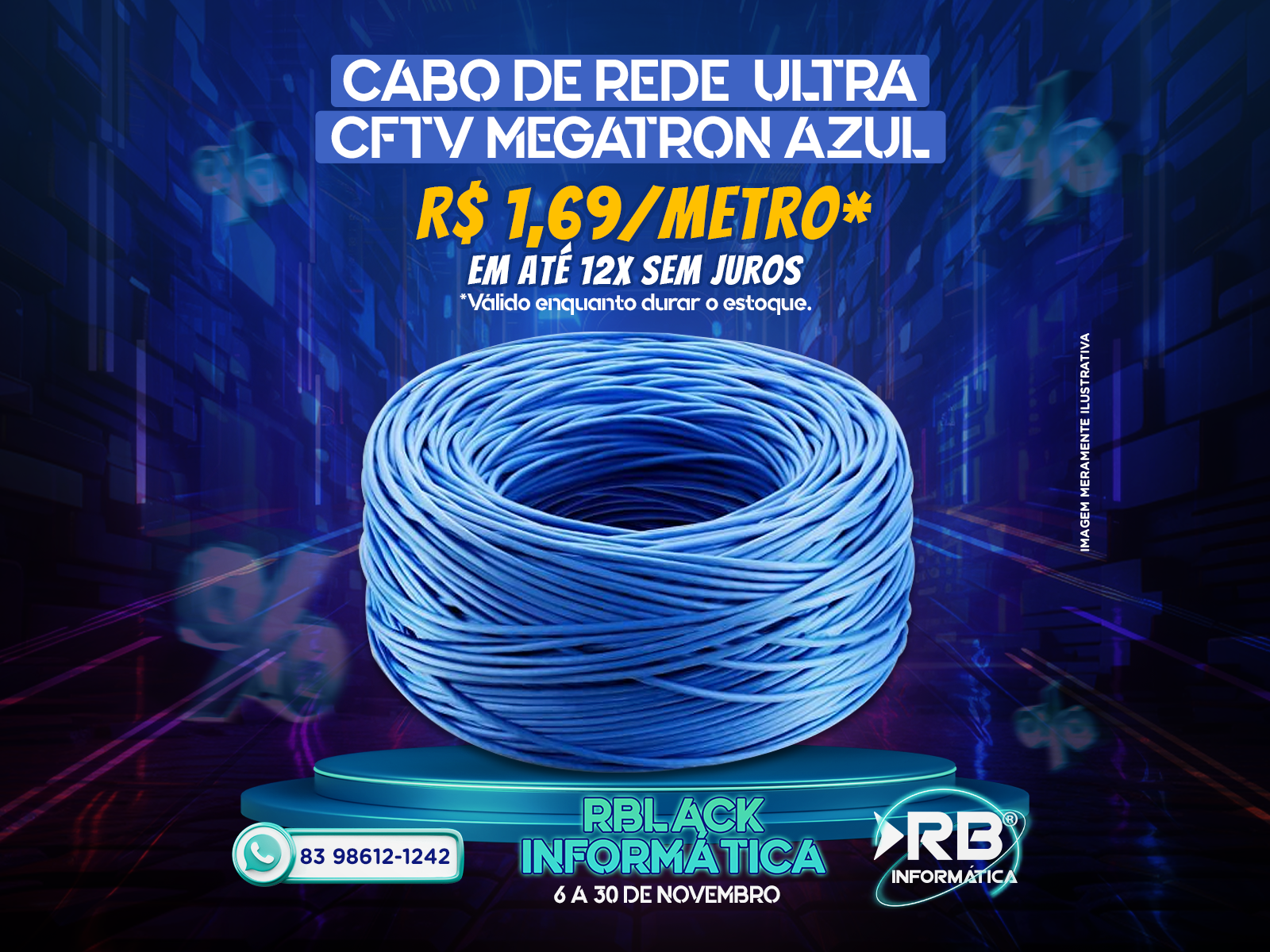 Cabo de Rede Ultra CFTV Megatron Azul