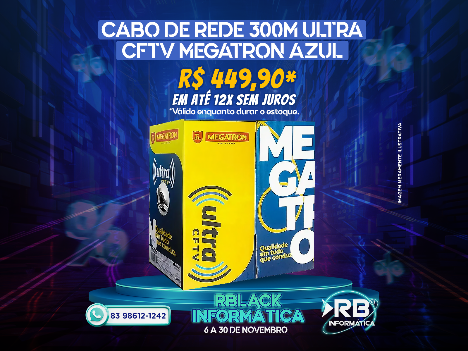 Cabo de Rede 300M Ultra CFTV Megatron Azul