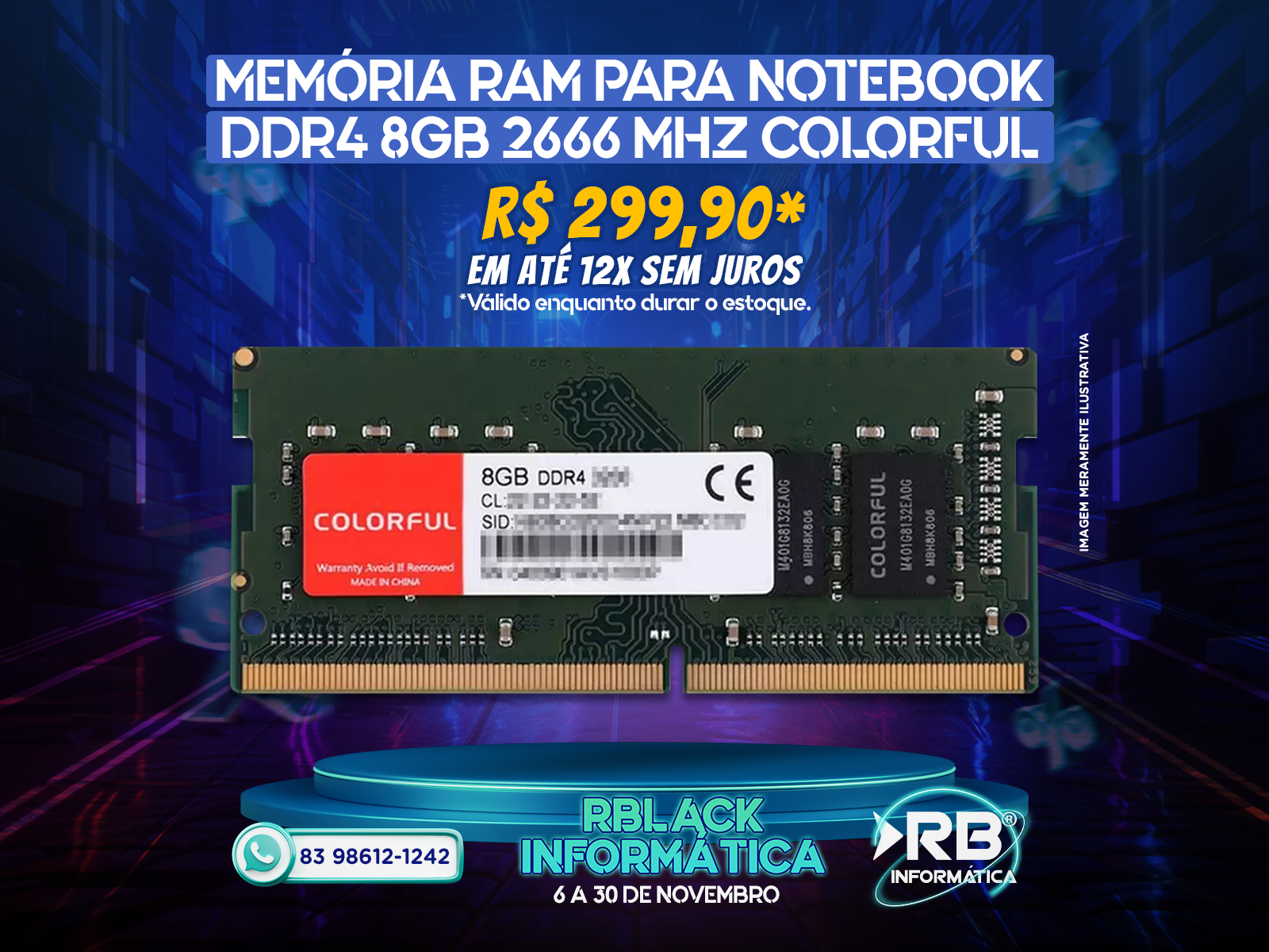 Memória RAM para Notebook DDR4 8GB 2666 MHZ Colorful