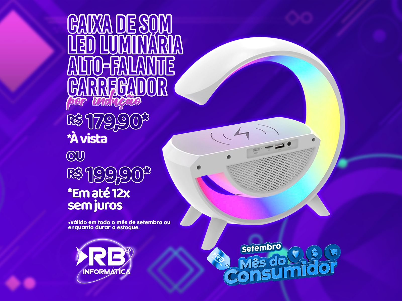 Caixa de Som Led Luminária Alto-falante Carregador