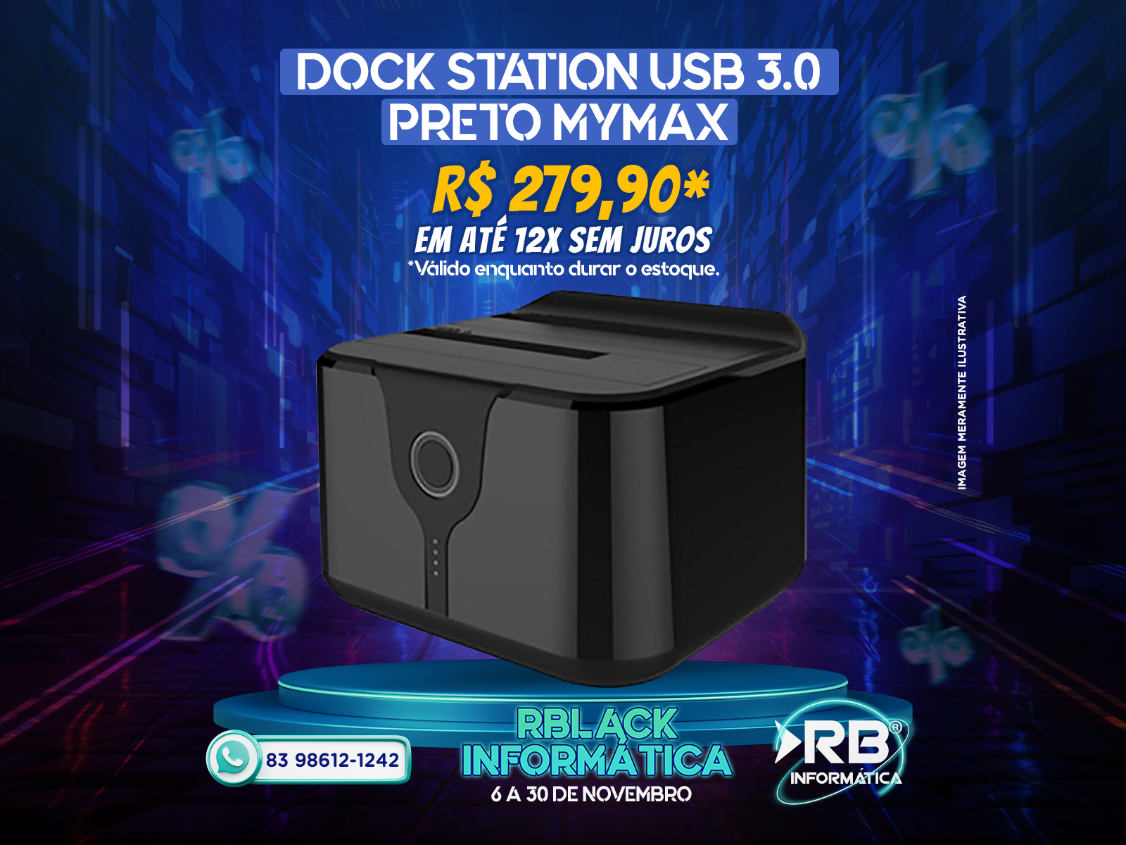 Dock Station USB 3.0 Preto Mymax