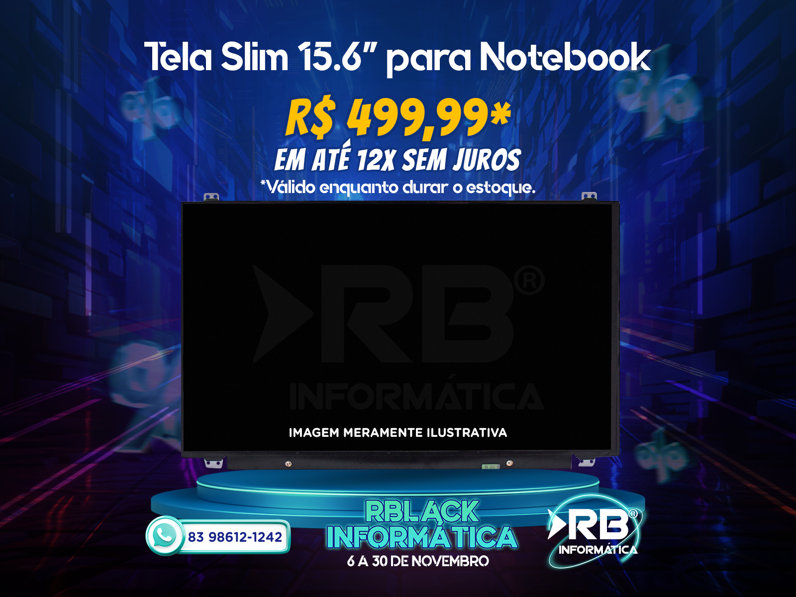 Tela Slim 15.6" para Notebook