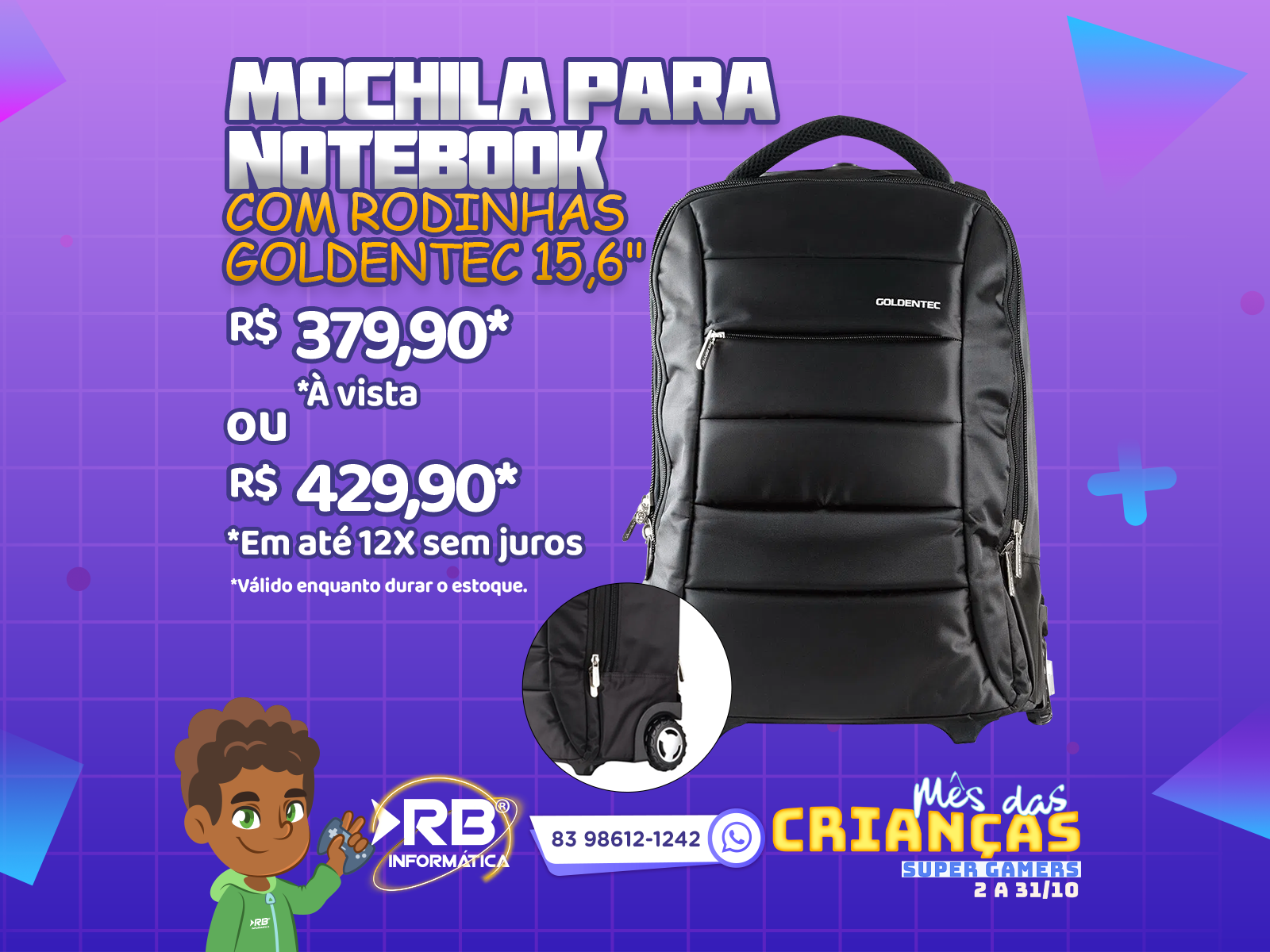 Mochila para Notebook com rodinhas Goldentec 15,6"