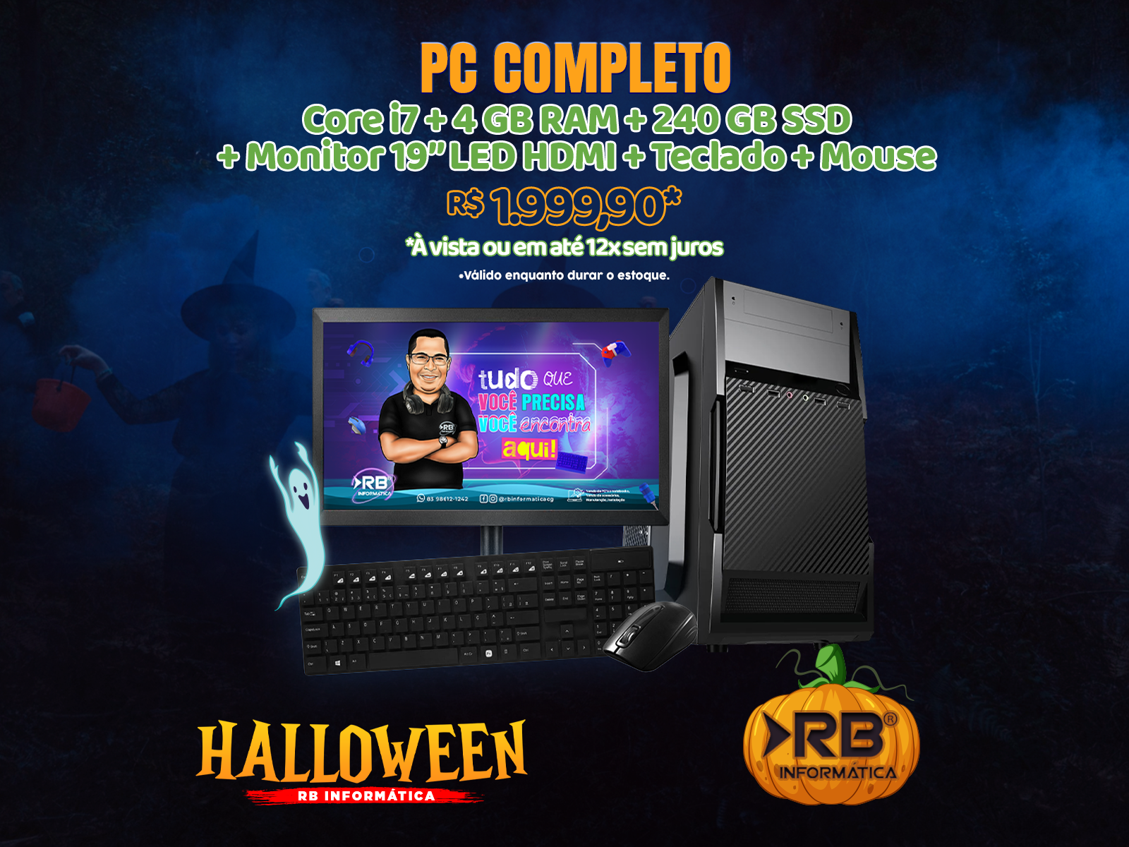 PC Completo Core i7 + 4 GB RAM + 240 GB SSD + Monitor 19" LED HDMI